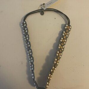 Deepa beaded geometric design pearl, gold metal and gunmetal headband